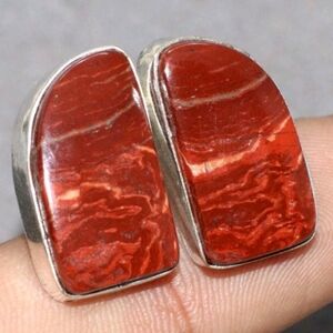 Red Jasper Gemstone 925 Sterling Silver Handmade Stud Earrings